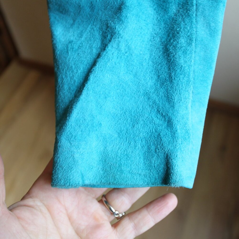 Vintage 80's Turquoise Suede Leather Fitted Dress From Nordstrom L 28" waist - Picture 5 of 9